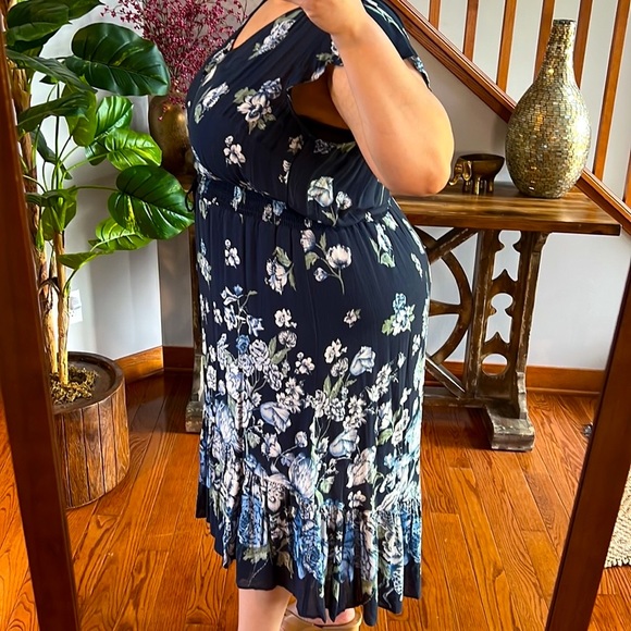 Lucky Brand 2X Blue Floral High Low Hem Midi Dress - Picture 6 of 16